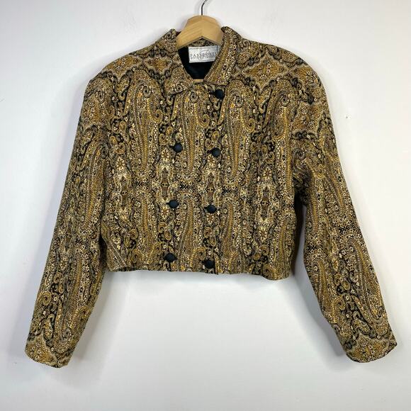 Pier 1 Passports Vintage 90s Cropped Tapestry Brocade Regency Jacket Womens L - Picture 1 of 11